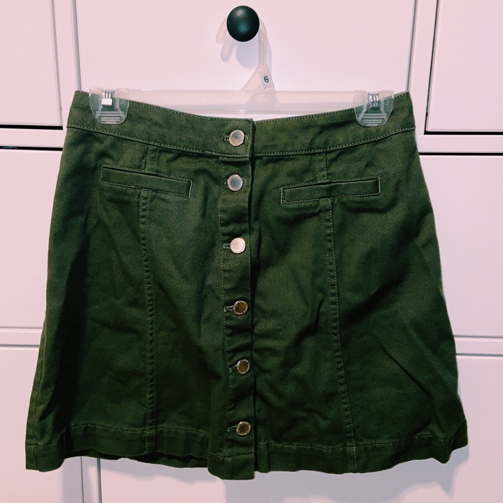 dark green button up skirt